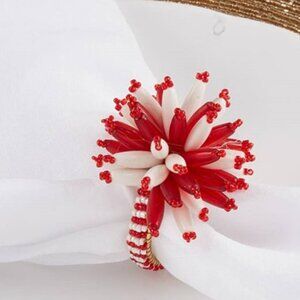 Red and White Beaded Napkin Rings Set of 4